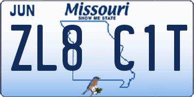 MO license plate ZL8C1T
