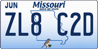 MO license plate ZL8C2D