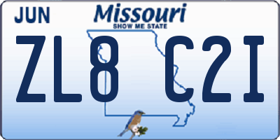 MO license plate ZL8C2I