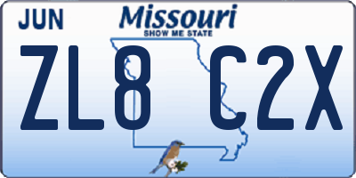 MO license plate ZL8C2X