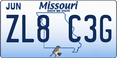 MO license plate ZL8C3G