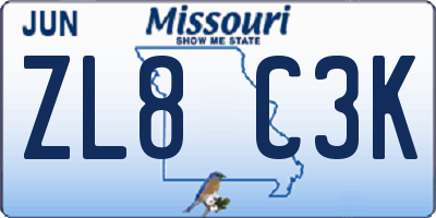 MO license plate ZL8C3K