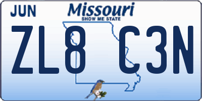 MO license plate ZL8C3N