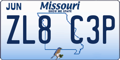 MO license plate ZL8C3P