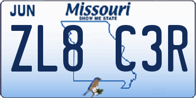 MO license plate ZL8C3R