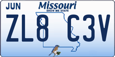 MO license plate ZL8C3V