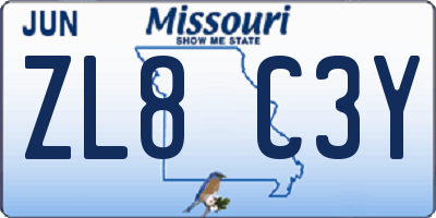 MO license plate ZL8C3Y