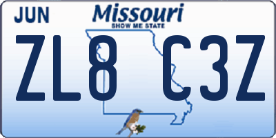 MO license plate ZL8C3Z