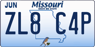 MO license plate ZL8C4P