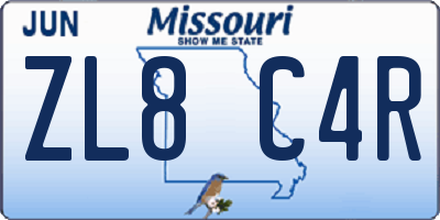 MO license plate ZL8C4R