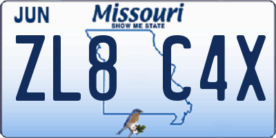 MO license plate ZL8C4X