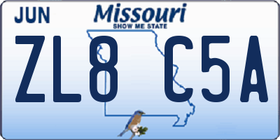 MO license plate ZL8C5A