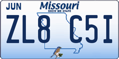 MO license plate ZL8C5I