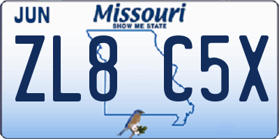 MO license plate ZL8C5X