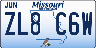 MO license plate ZL8C6W
