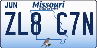 MO license plate ZL8C7N