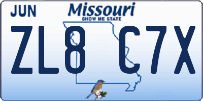 MO license plate ZL8C7X