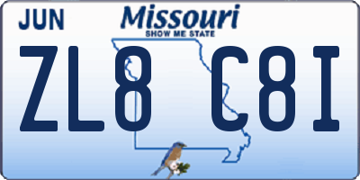 MO license plate ZL8C8I