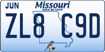 MO license plate ZL8C9D