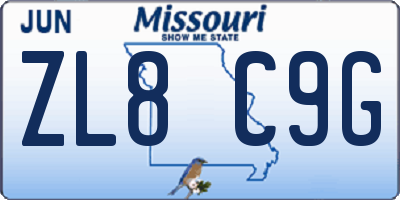 MO license plate ZL8C9G