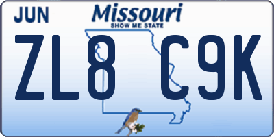 MO license plate ZL8C9K