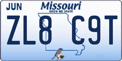 MO license plate ZL8C9T