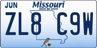 MO license plate ZL8C9W