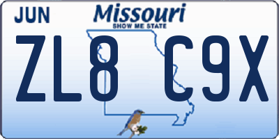 MO license plate ZL8C9X
