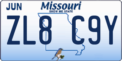 MO license plate ZL8C9Y