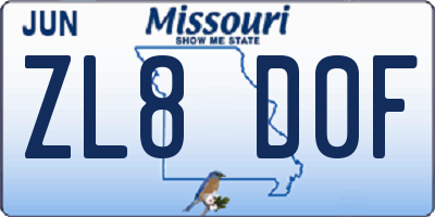 MO license plate ZL8D0F