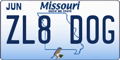 MO license plate ZL8D0G
