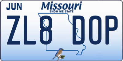 MO license plate ZL8D0P