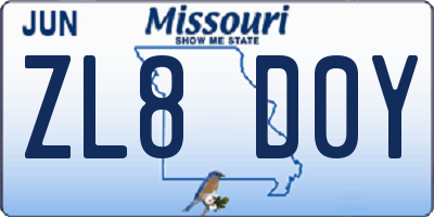 MO license plate ZL8D0Y