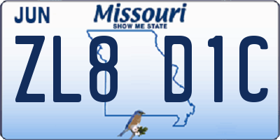 MO license plate ZL8D1C