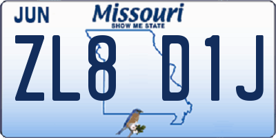MO license plate ZL8D1J