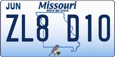 MO license plate ZL8D1O