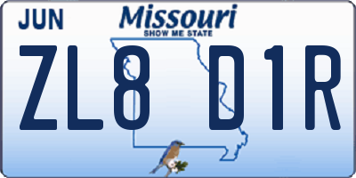 MO license plate ZL8D1R