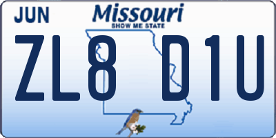MO license plate ZL8D1U