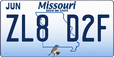 MO license plate ZL8D2F