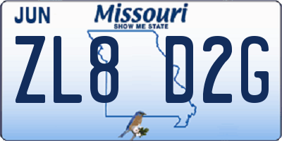 MO license plate ZL8D2G