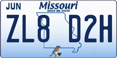 MO license plate ZL8D2H