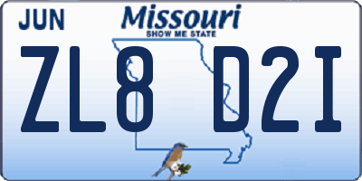 MO license plate ZL8D2I