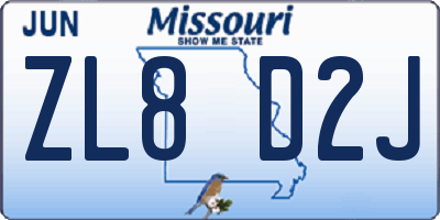 MO license plate ZL8D2J