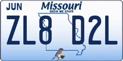 MO license plate ZL8D2L