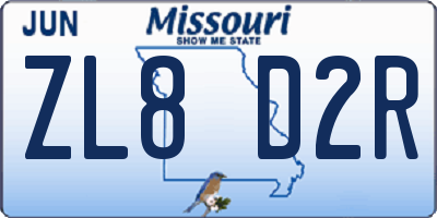 MO license plate ZL8D2R