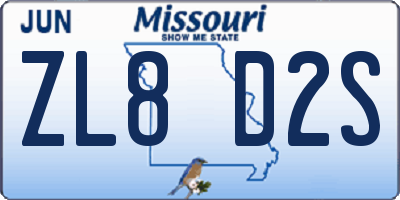 MO license plate ZL8D2S