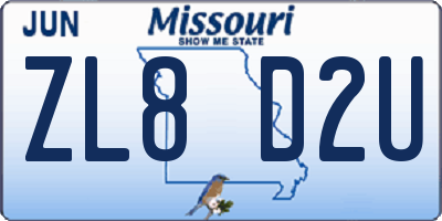 MO license plate ZL8D2U