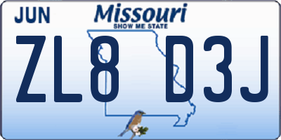 MO license plate ZL8D3J