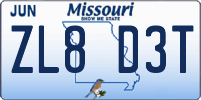 MO license plate ZL8D3T