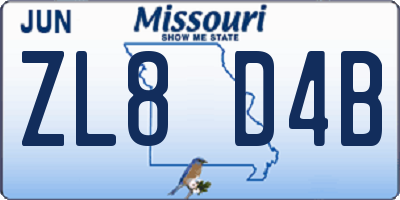 MO license plate ZL8D4B
